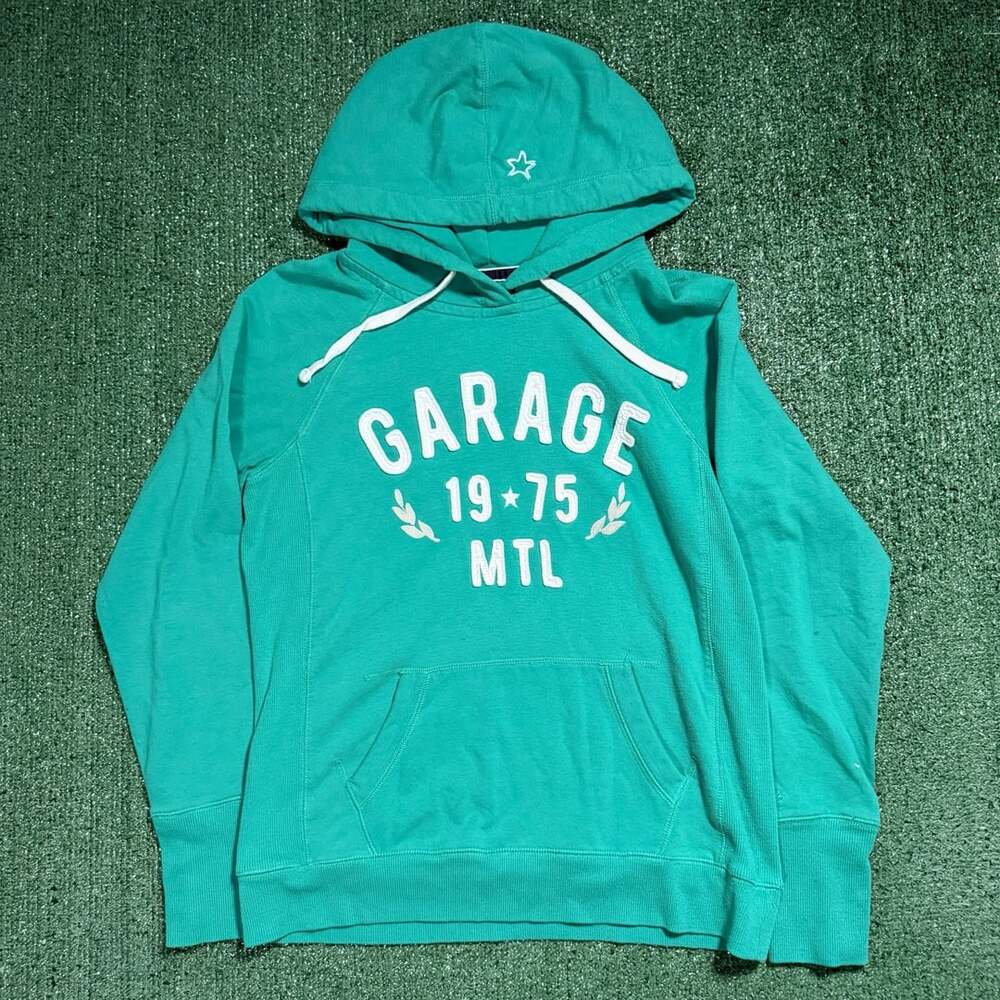 Y2K Womens Abercrombie & Fitch Garage 1975 MTL Hoodie Size Medium Teal Green